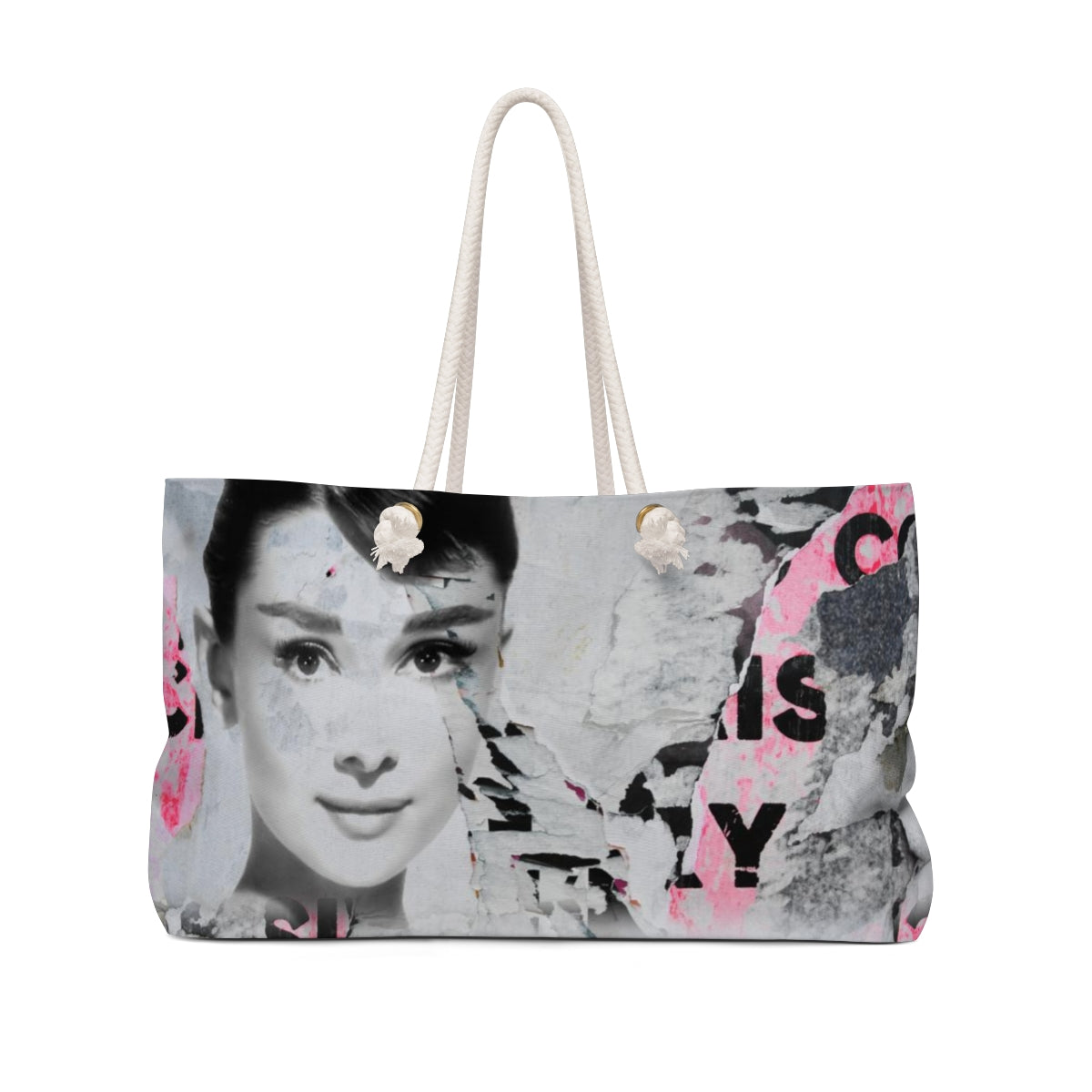 Audrey Hepburn Tote Bag - Weekender Bag, Rope Tote, Distressed Poster