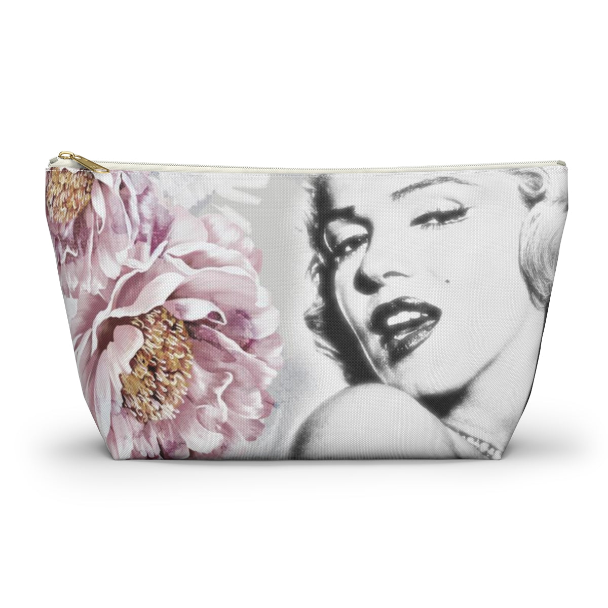 Marilyn Monroe Pouch w T-bottom, Accessory Pouch - Pink Peonies