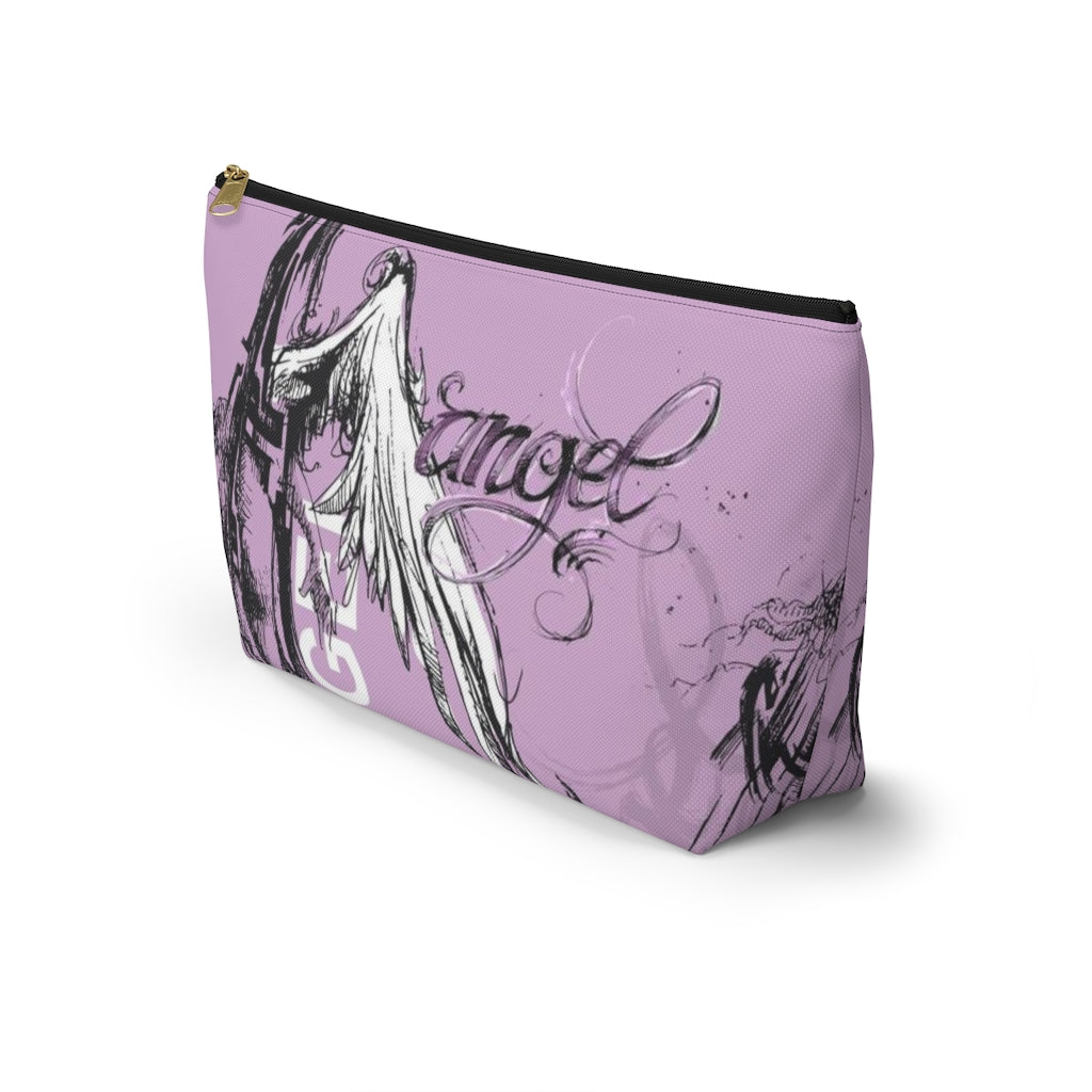 Angel Wing Cosmetic Pouch w T-bottom, Accessory Pouch, Purple