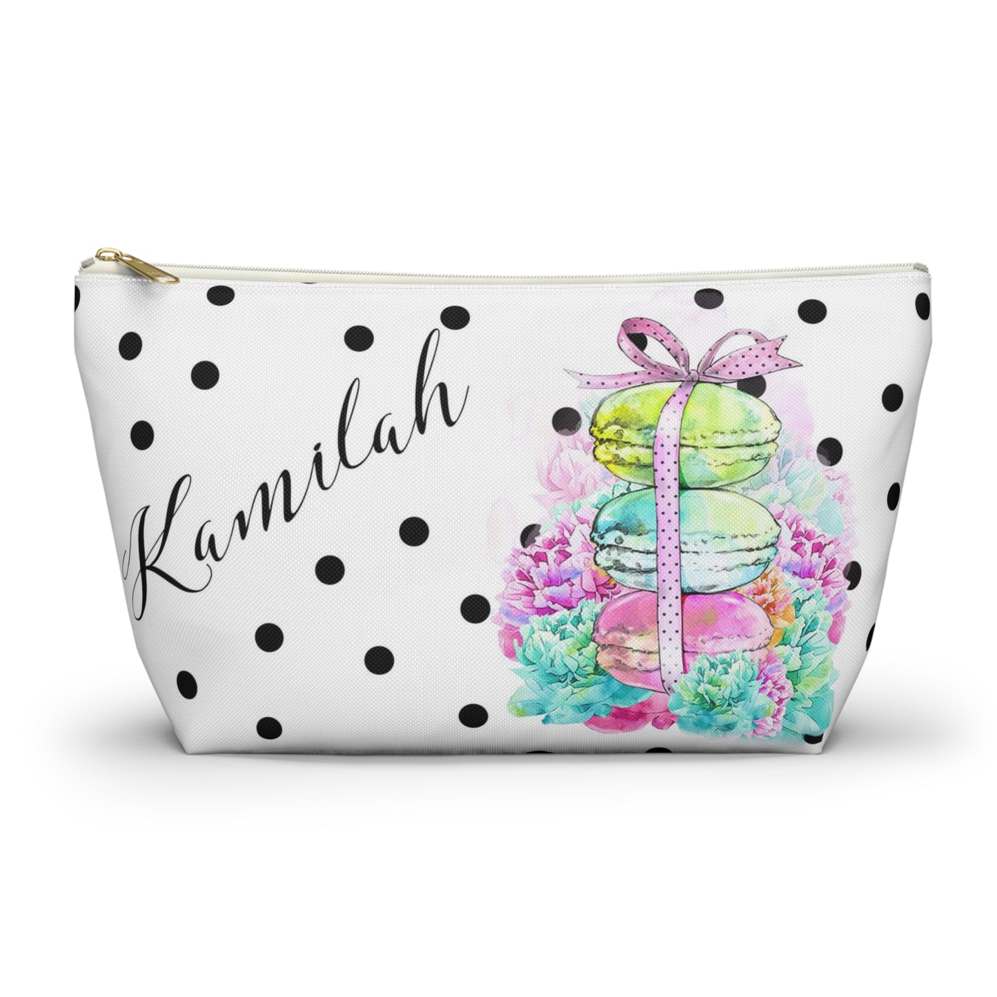 Personalized Macarons Cosmetic Pouch w T-bottom, Accessory Pouch, Macaron Polka Dot