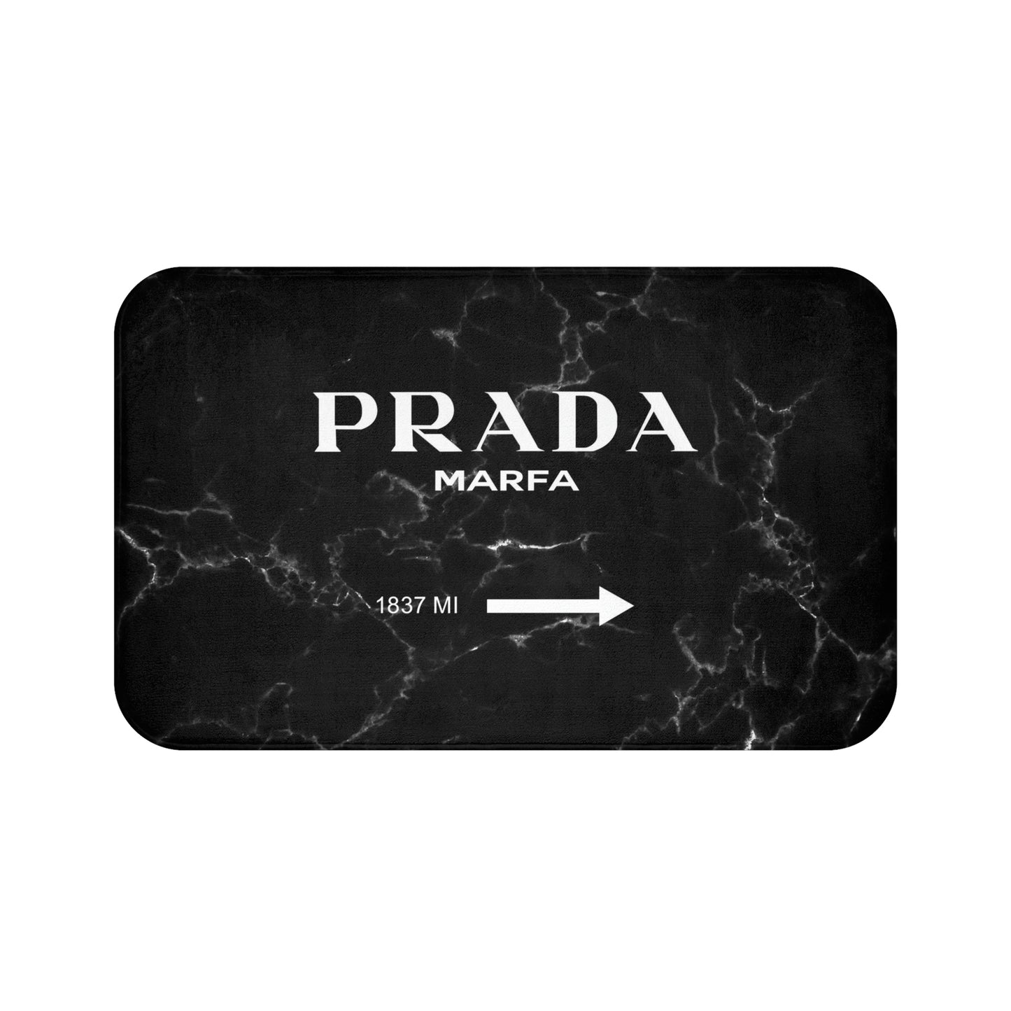 1837 MILES to MARFA Black Marble Bath Mat - Fashion Inspired Floor Mat - Marfa Texas Fashion Art Installation Sign