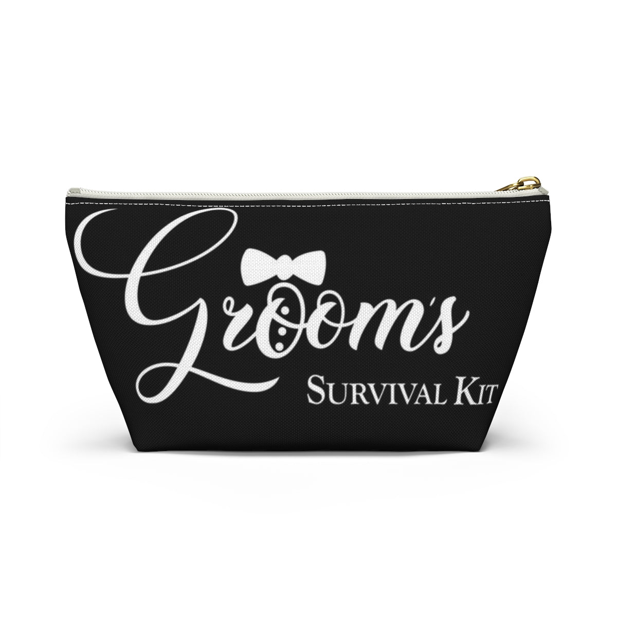 Grooms Survival Kit Cosmetic Pouch w T-bottom, Accessory Pouch, Black and White