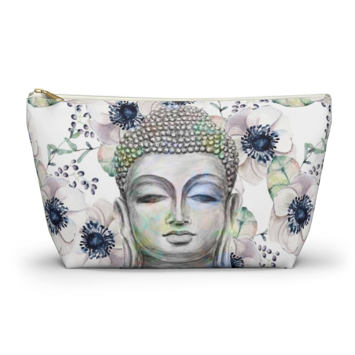 Buddha Cosmetic Pouch w T-bottom, Accessory Pouch - Buddha Flower