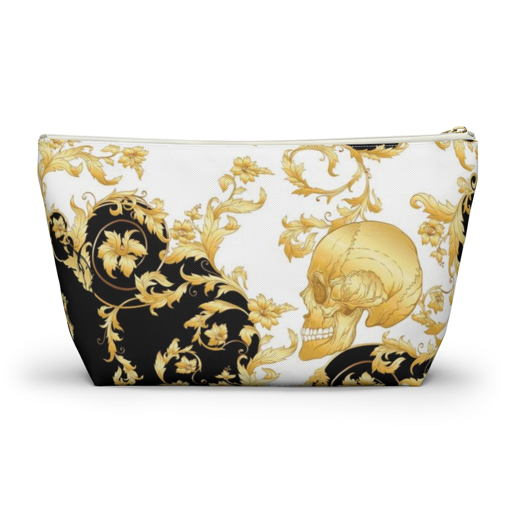 Gilded Skull Cosmetic Pouch w T-bottom, Accessory Pouch