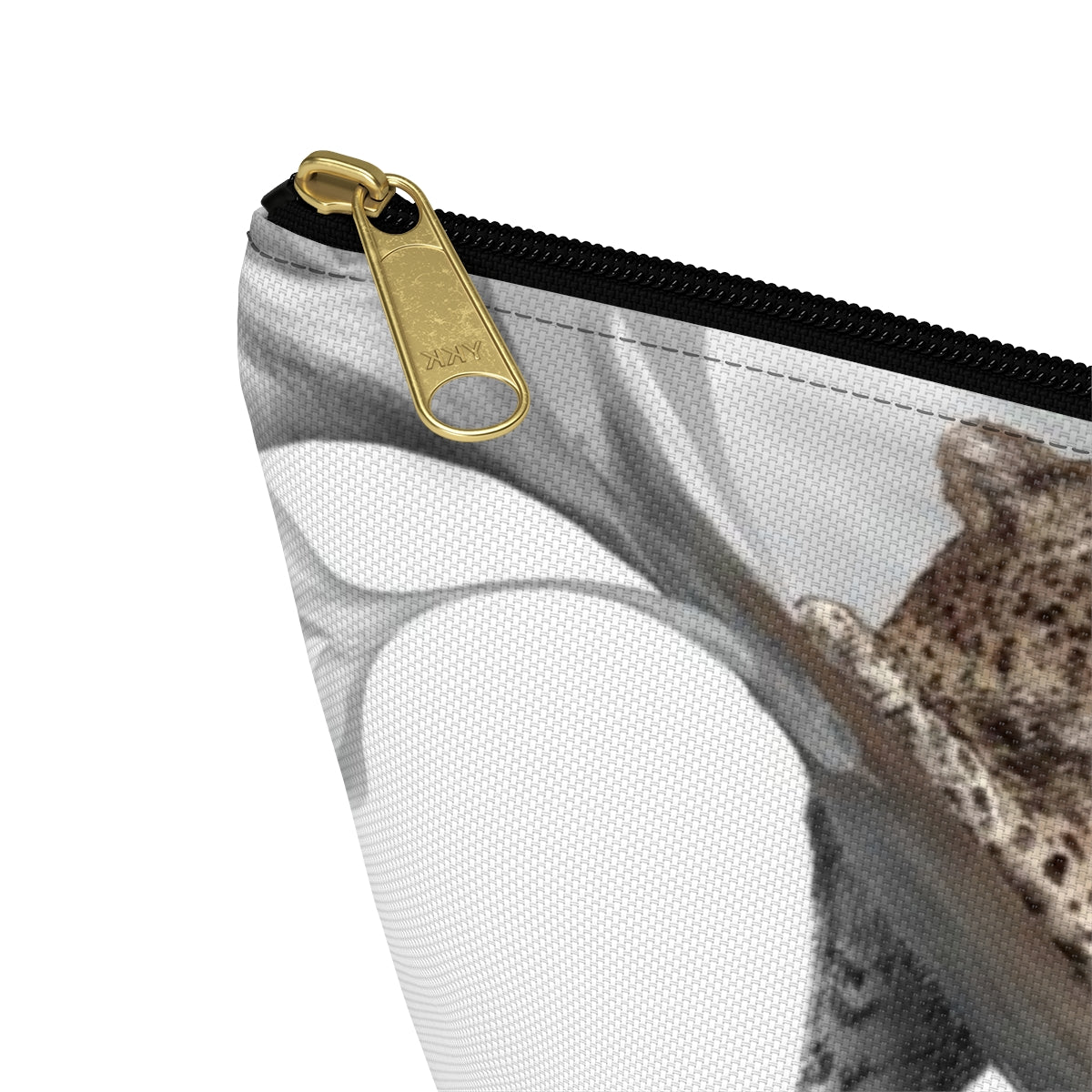 Leopard Cosmetic Pouch w T-bottom, Accessory Pouch - Leopard White Plumeria