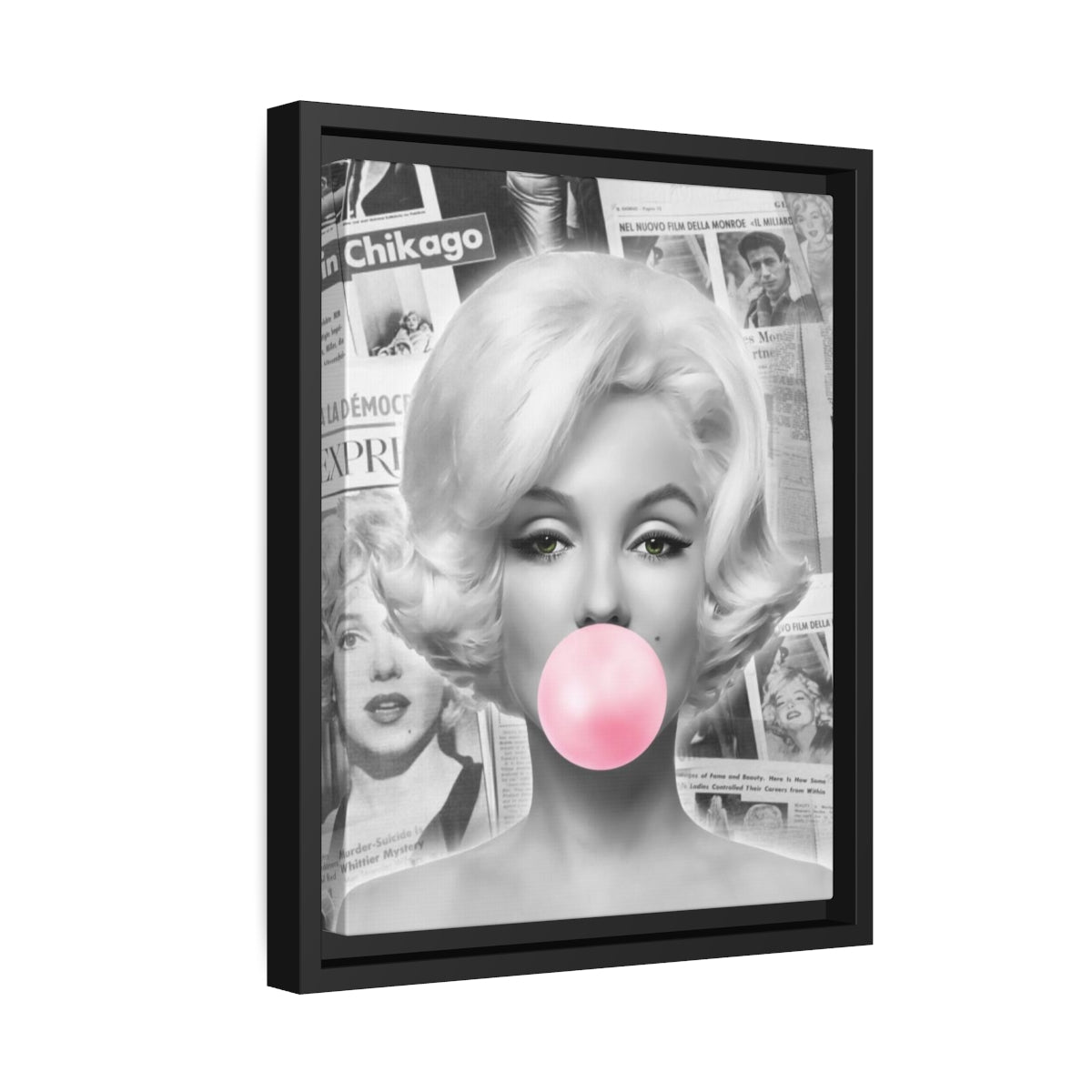 Marilyn Monroe Wall Canvas, Matte Canvas, Black Frame - International News Marilyn Bubblegum