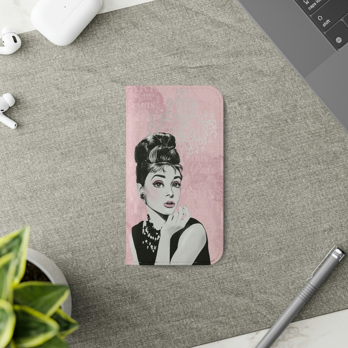 Audrey Hepburn Phone Case, Pink Paris Folio Phone Case, Paris is Always a Good Idea Smart Phone Folding Case