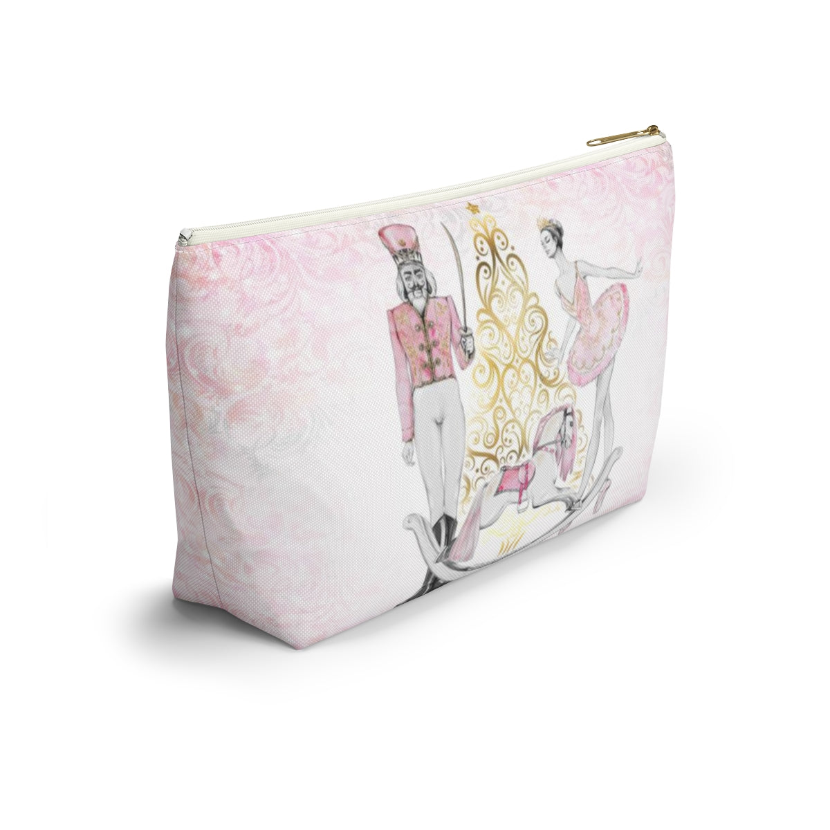 Personalized Nutcracker Ballet Cosmetic Pouch w T-bottom, Accessory Pouch, Pink and Gold