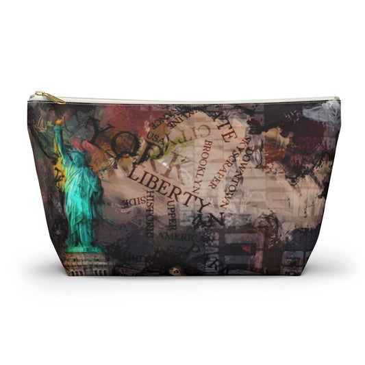 New York City Cosmetic Pouch w T-bottom, Accessory Pouch - NYC Liberty