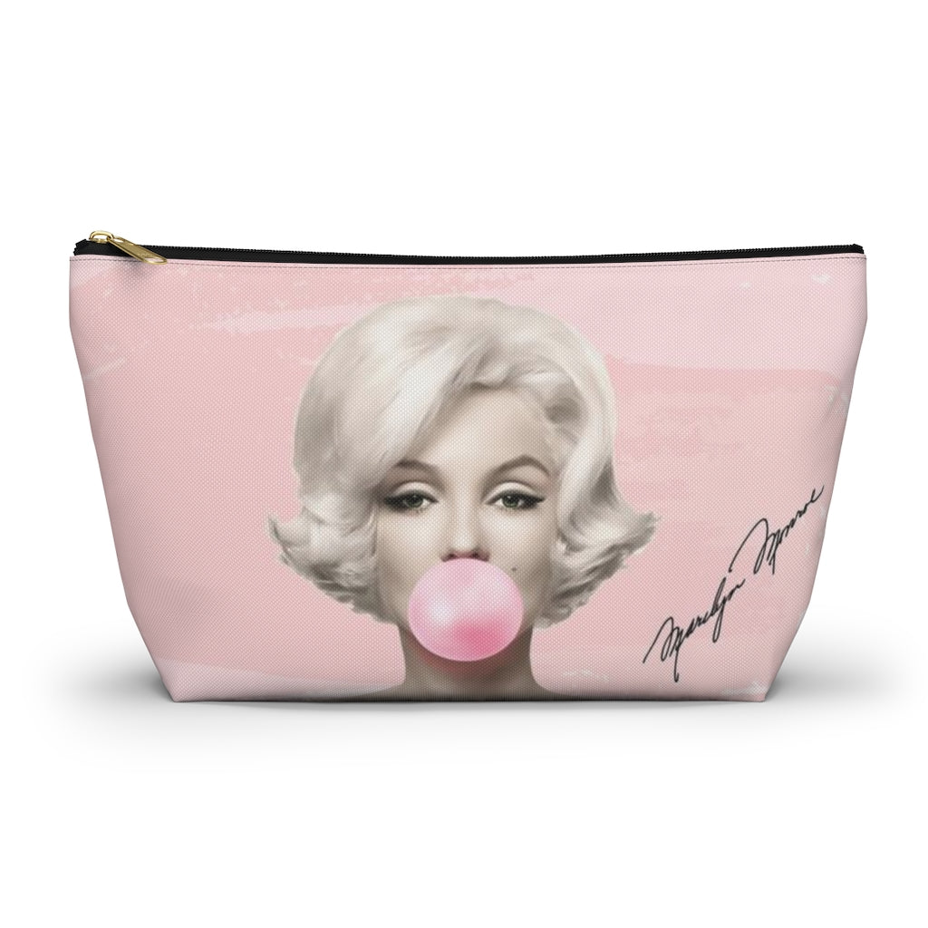 Marilyn Monroe Cosmetic Pouch w T-bottom, Accessory Pouch, Pink Signature