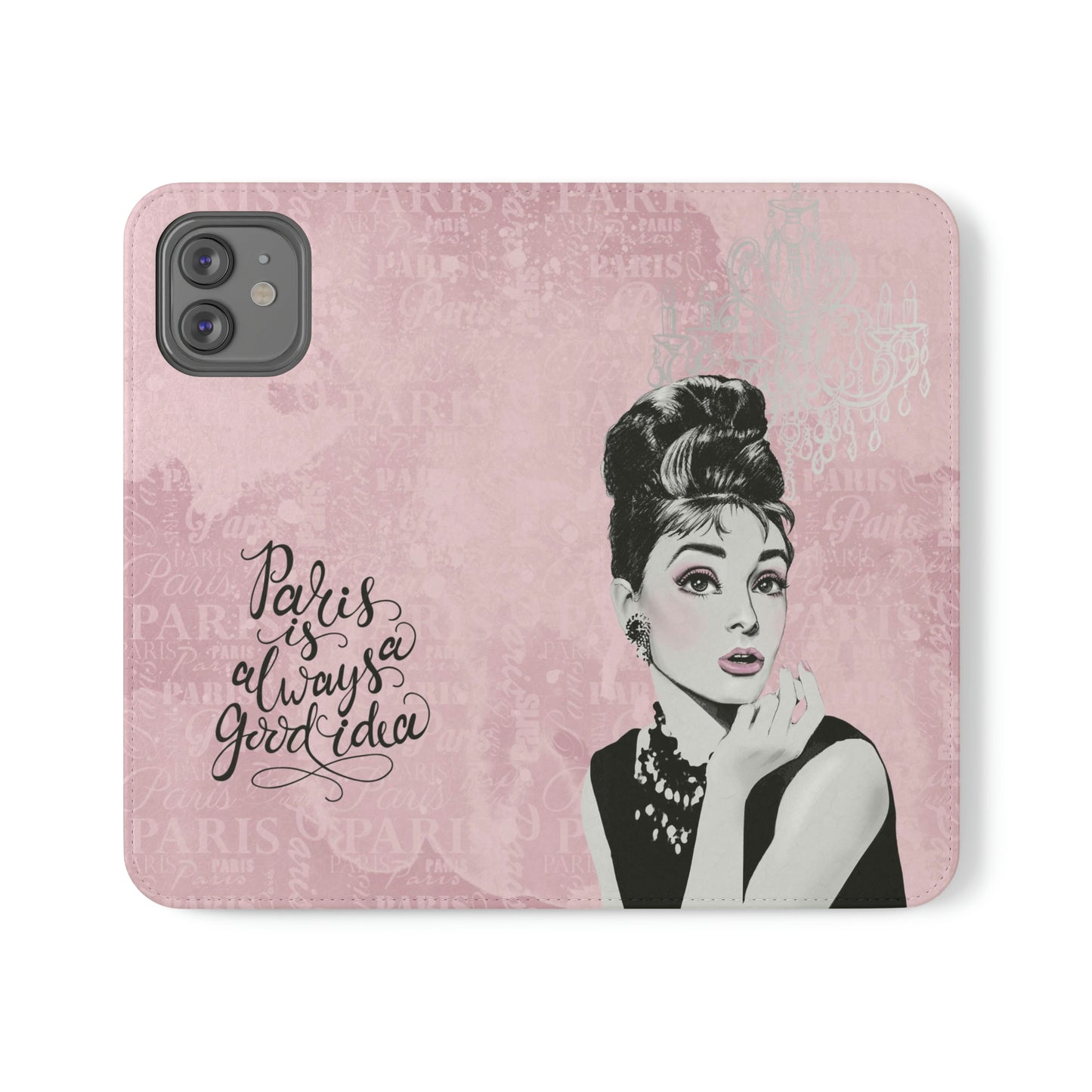 Audrey Hepburn Phone Case, Pink Paris Folio Phone Case, Paris is Always a Good Idea Smart Phone Folding Case