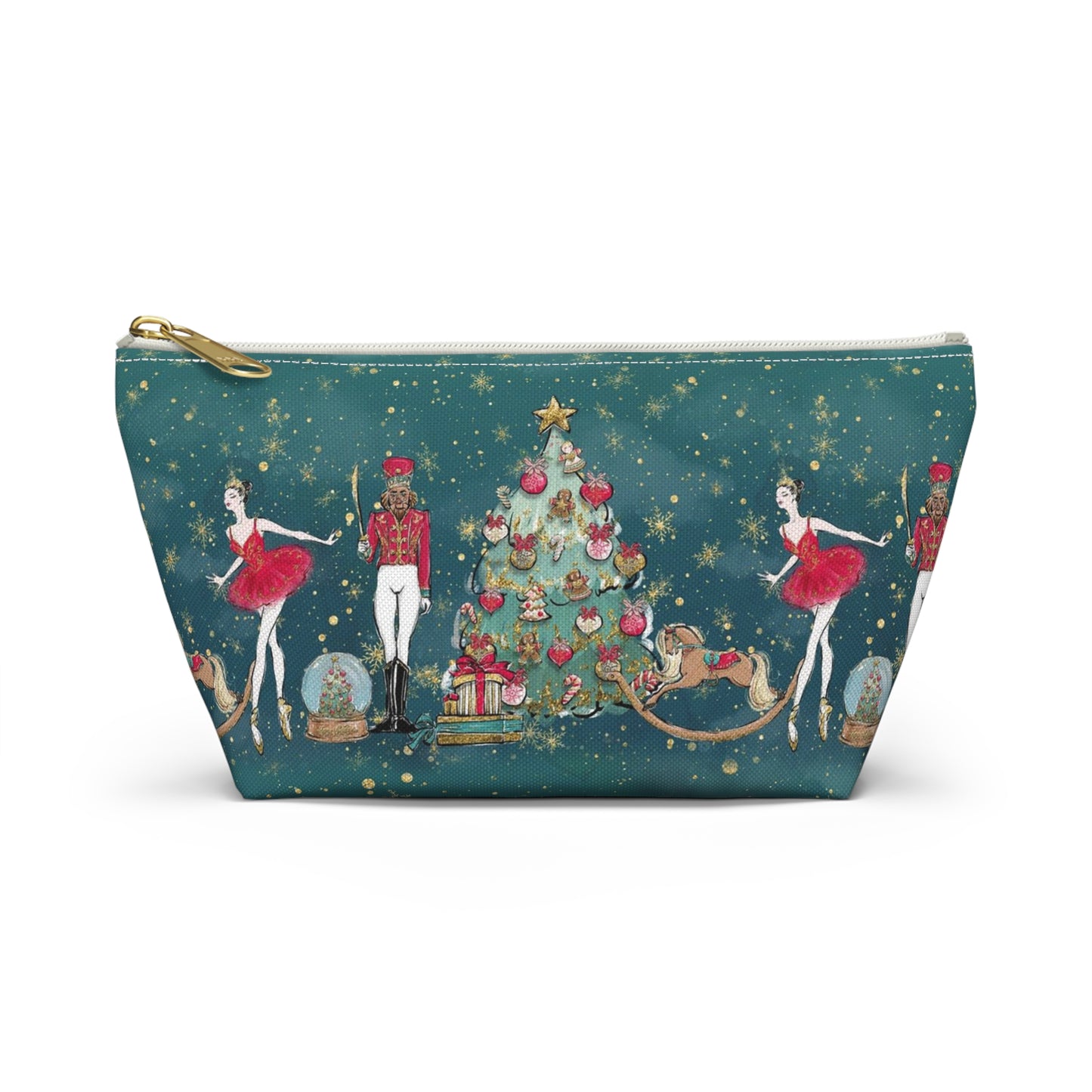 Nutcracker Ballet Cosmetic Pouch w T-bottom, Accessory Pouch - Emerald Green Nutcracker Ballet Makeup Bag