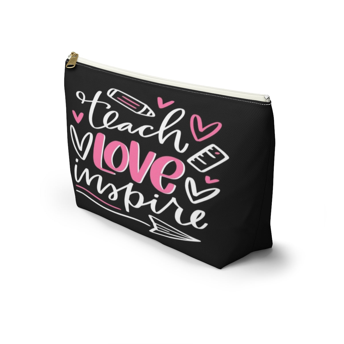 Teach Love Inspire Cosmetic Pouch w T-bottom, Accessory Pouch, Pink