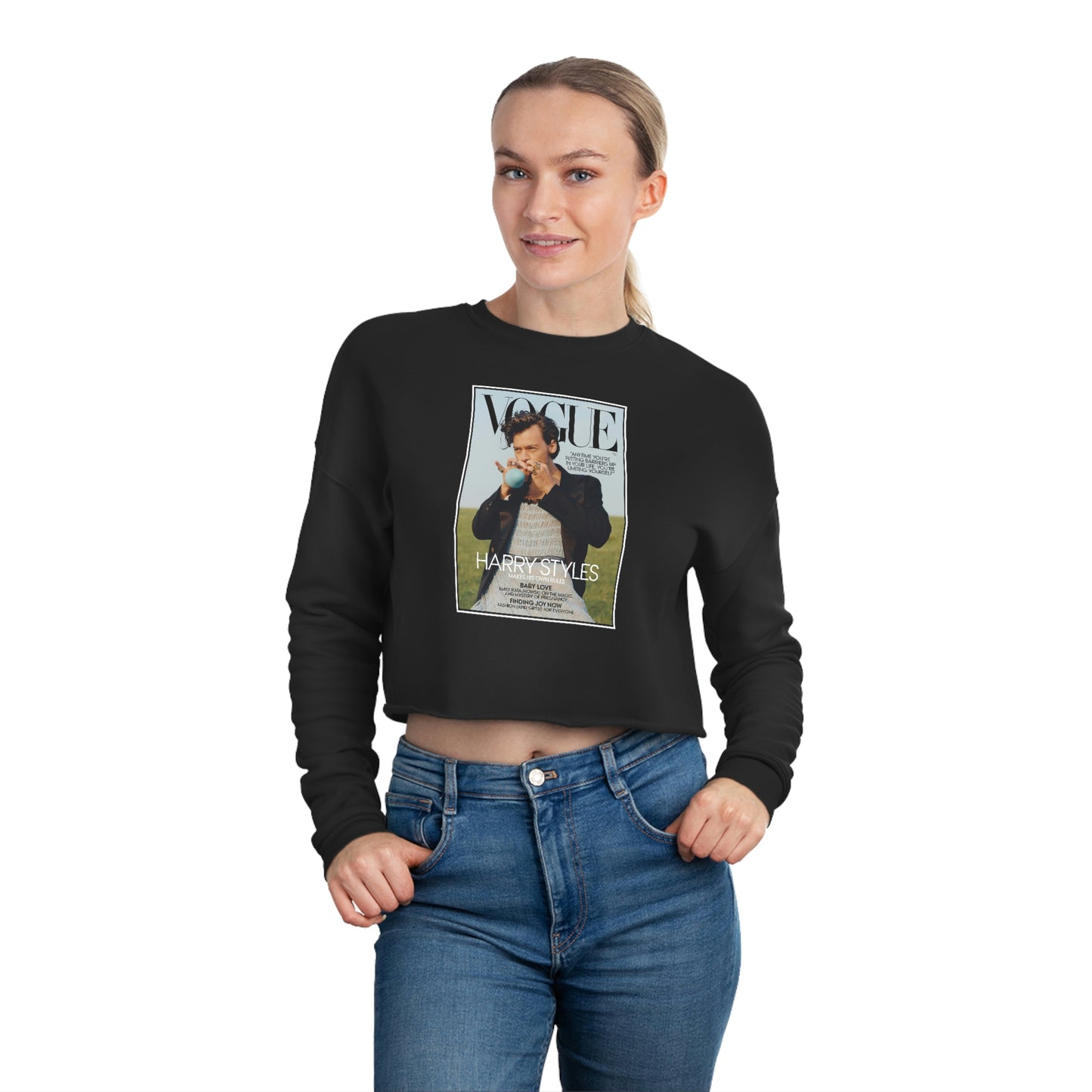 Harry Styles Vogue Cover Crop Sweatshirt, Cropped Pullover, Crop Fleece, Crop Top - BLACK