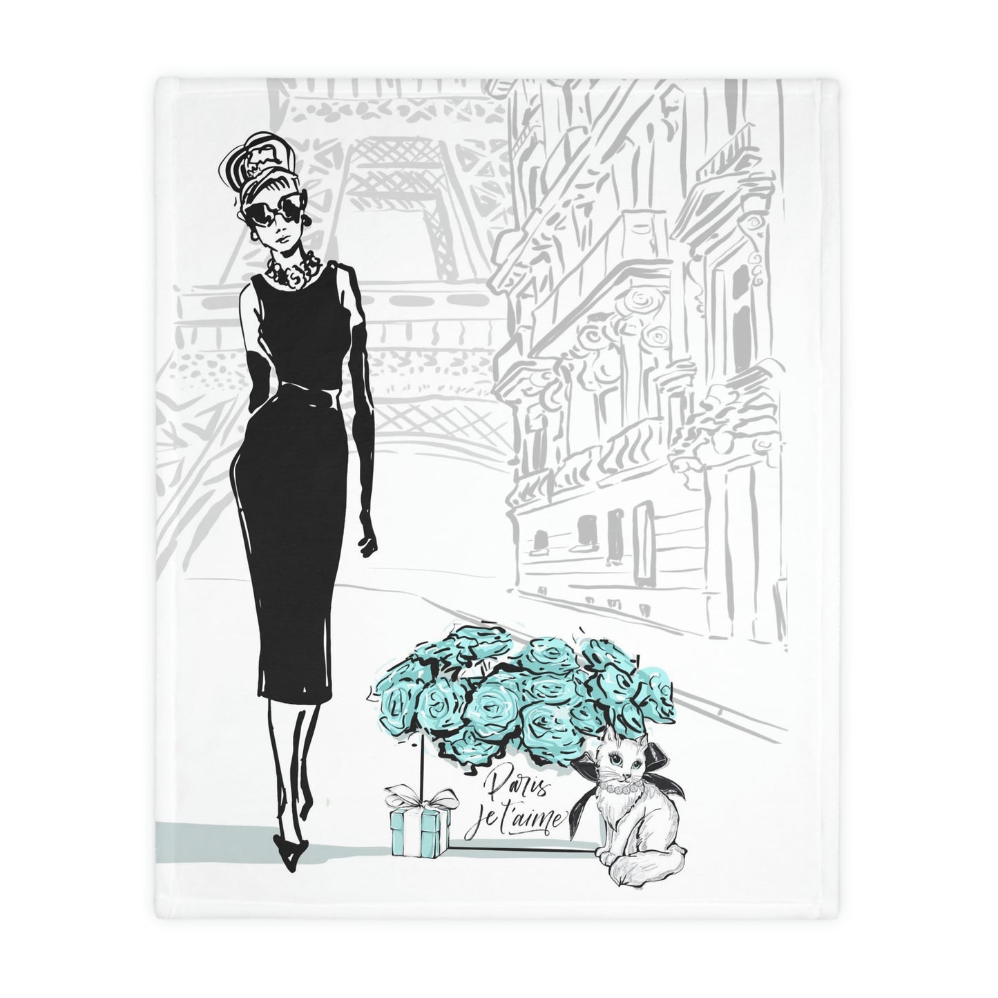 Audrey Hepburn in Paris Blanket - Velveteen Minky Throw - Breakfast at Tiffany Throw Blanket