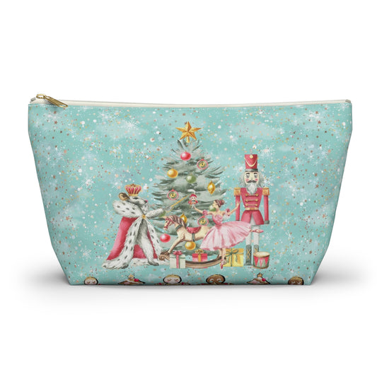 Nutcracker Gingerbread Cosmetic Pouch w T-bottom, Accessory Pouch - Blue Green Snowflake Nutcracker Ballet Makeup Bag