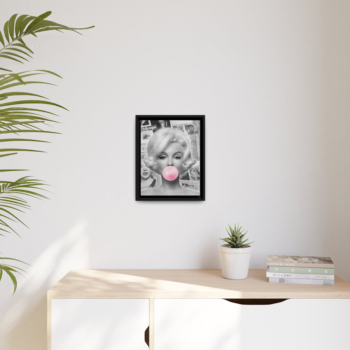 Marilyn Monroe Wall Canvas, Matte Canvas, Black Frame - International News Marilyn Bubblegum