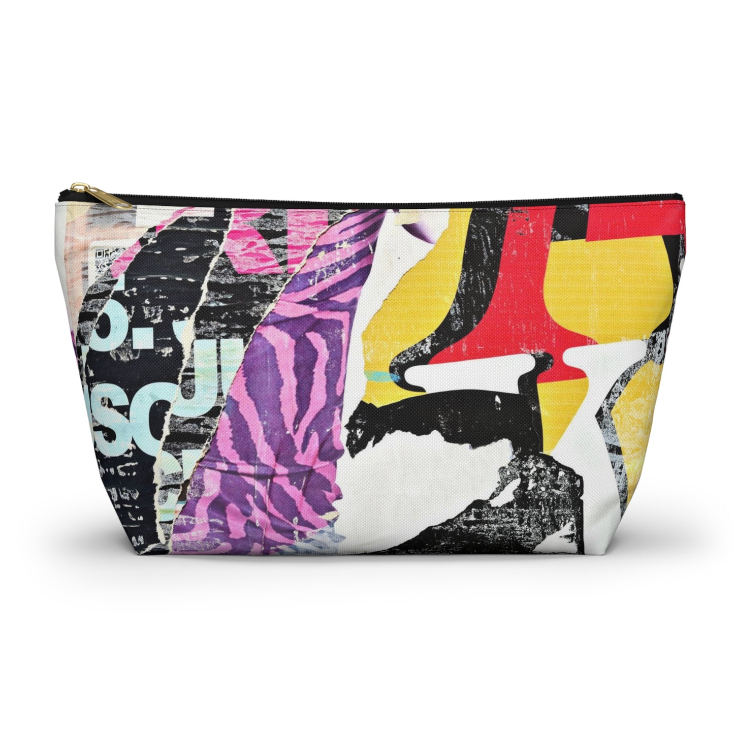 Urban Street Art Cosmetic Pouch w T-bottom, Accessory Pouch - Torn Poster Street Art Makeup Bag - Mixed Media Bag 23