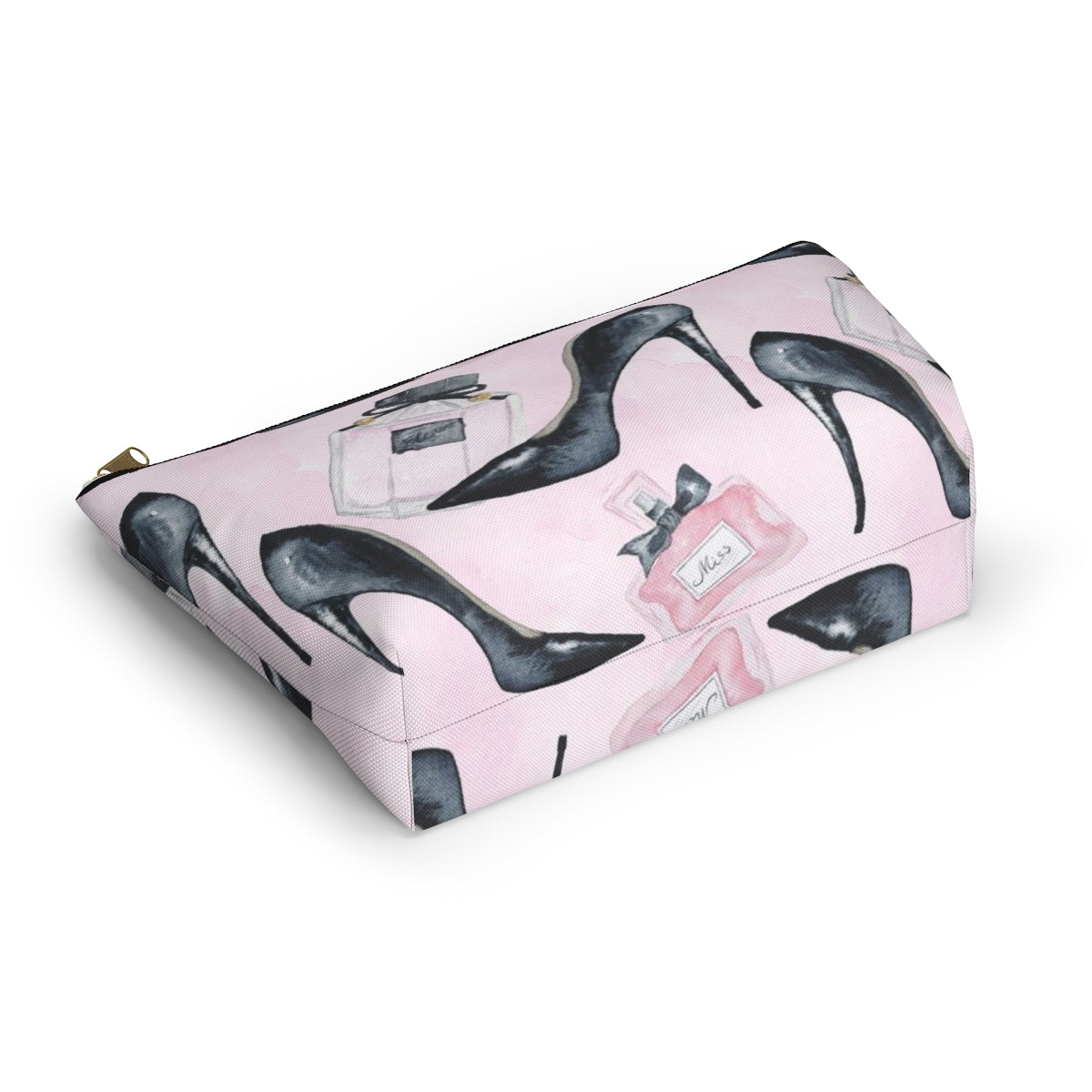 Pink Fashion Pouch w T-bottom, Accessory Pouch - Stilettos and Perfume