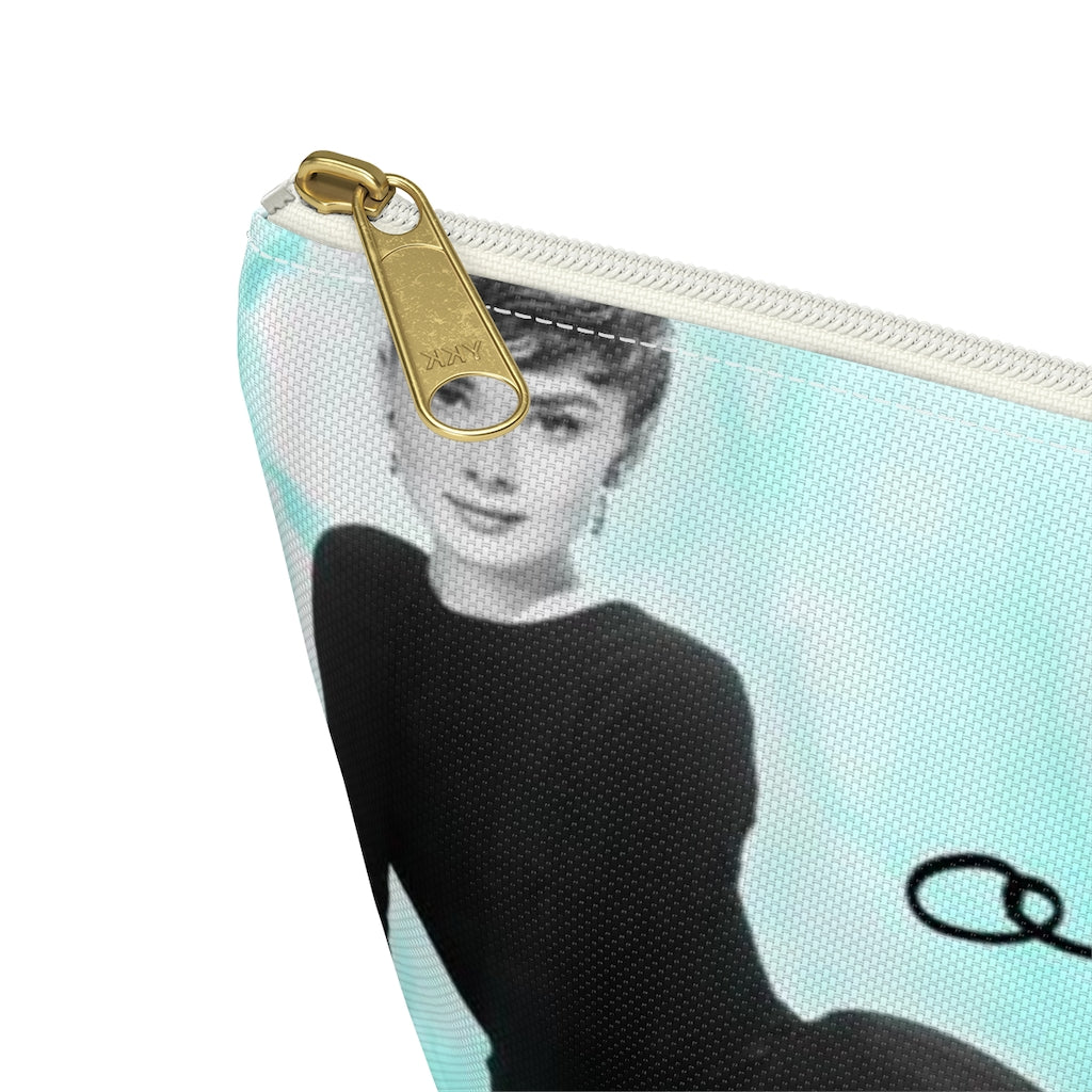 Audrey Hepburn Signature Cosmetic Pouch w T-bottom, Accessory Pouch, Blue Green