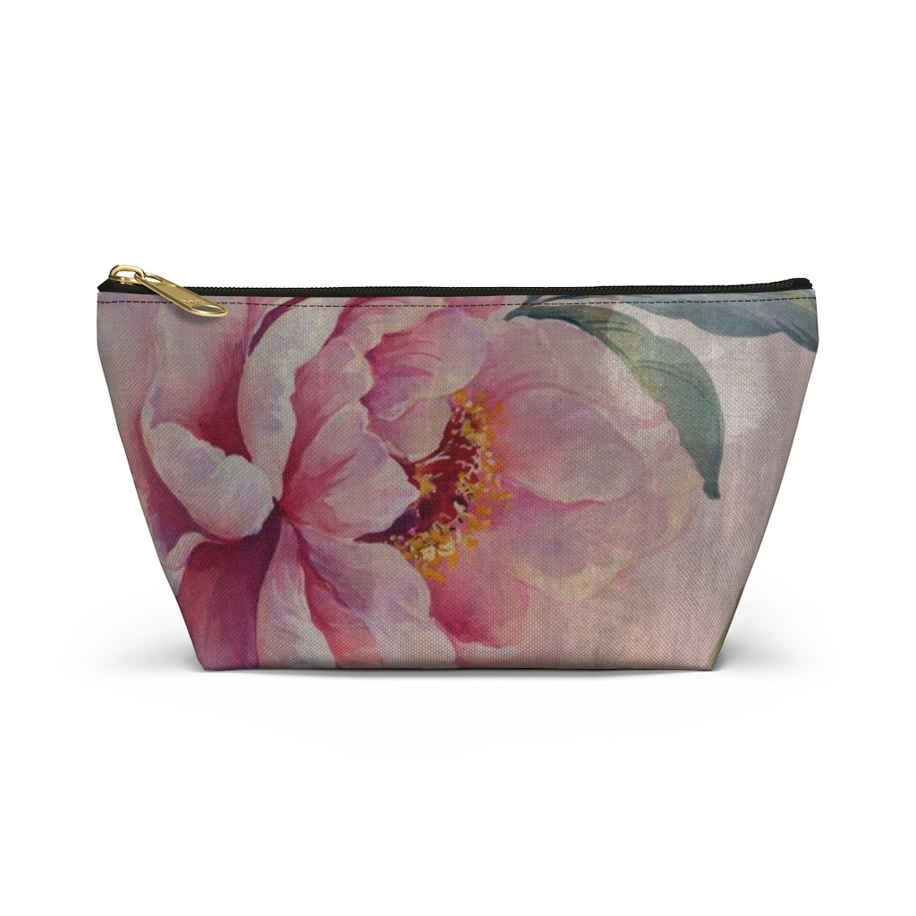 Rose Cosmetic Pouch w T-bottom, Accessory Pouch, Dusky Pink