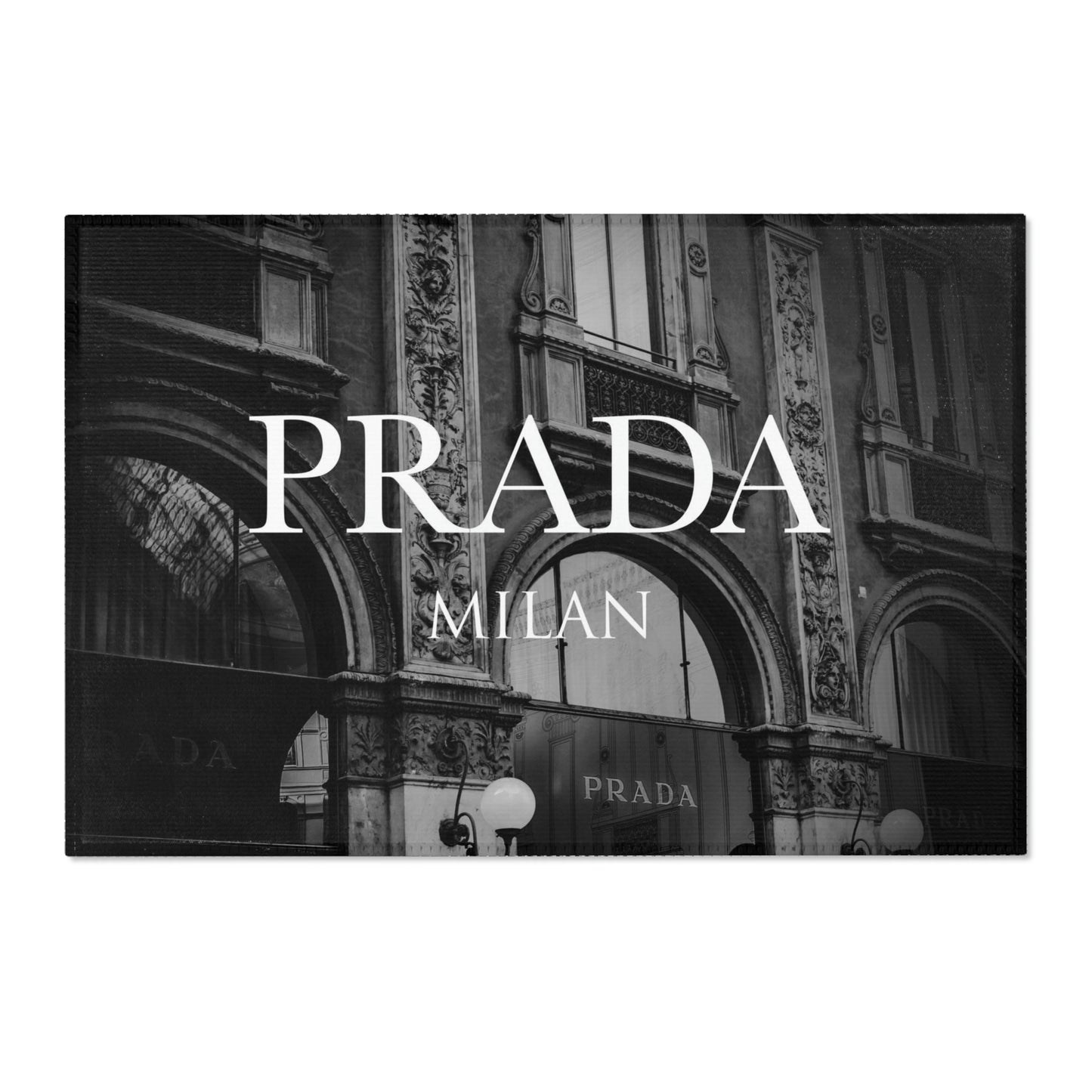 Prada Milan Shop Area Rug, Black and White Photography Rug - Custom Designer Area Rug