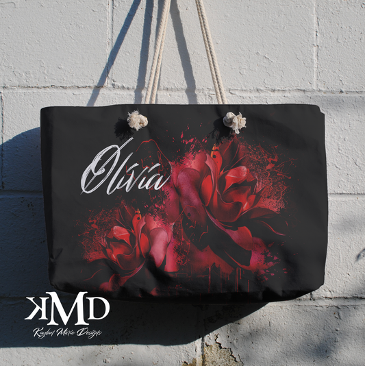 Painted Roses Tote Bag - Weekender Bag, Rope Tote, Red Roses