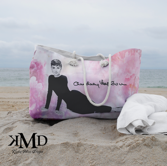 Audrey Hepburn Signature Tote Bag - Weekender Bag, Rope Tote, Pink