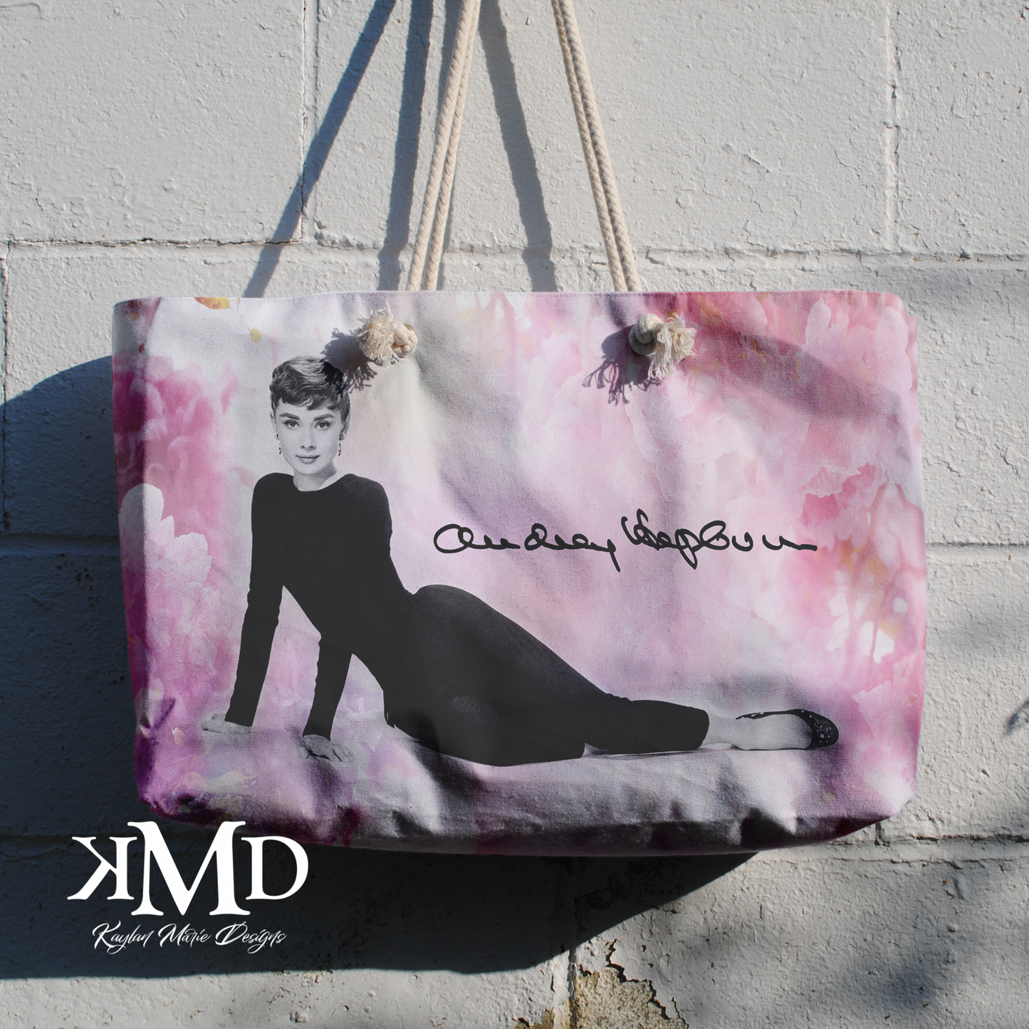 Audrey Hepburn Signature Tote Bag - Weekender Bag, Rope Tote, Pink