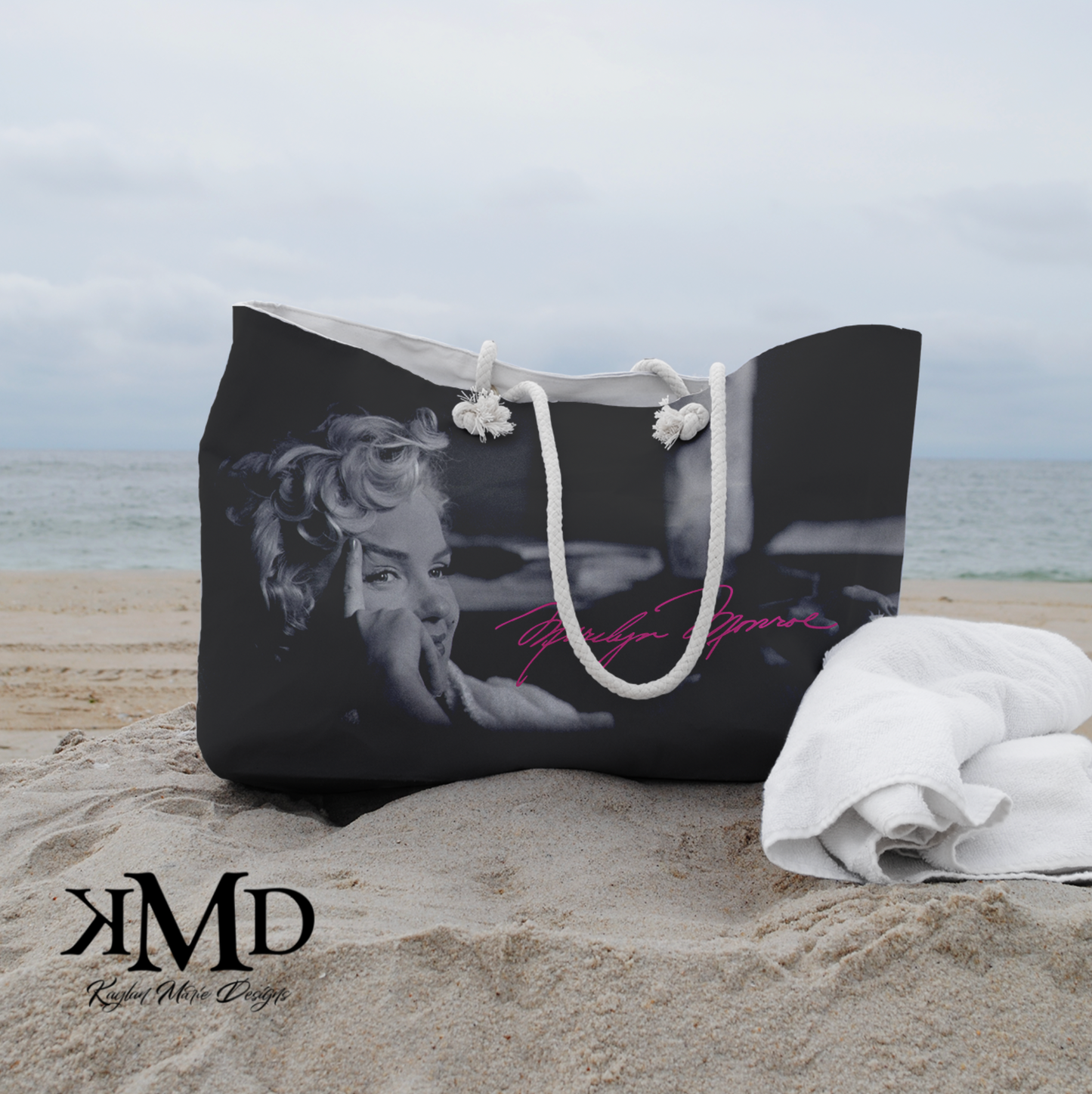 Marilyn Monroe Tote Bag - Weekender Bag, Black and White, Hot Pink Signature