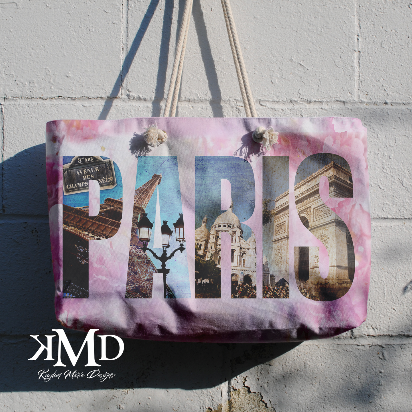 Paris Tote Bag - Weekender Bag, Rope Tote, Pink