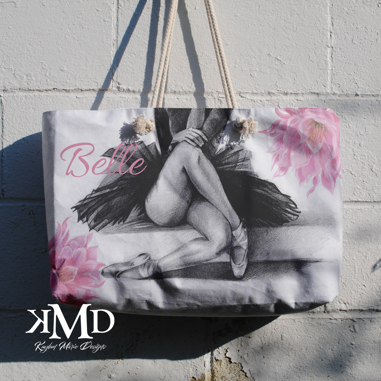 Ballet Tote Bag - Weekender Bag, Rope Tote, Pink Flowers