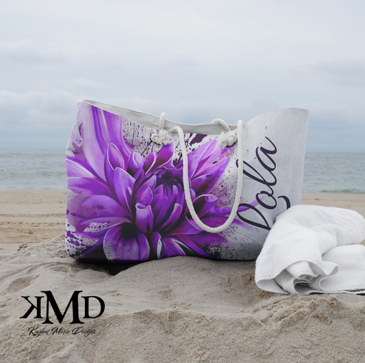 Personalized Watercolor Flower Weekender Bag - Purple Mum