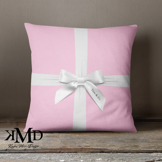 Personalized Little Pink Box Pillow - Pink with White Bow