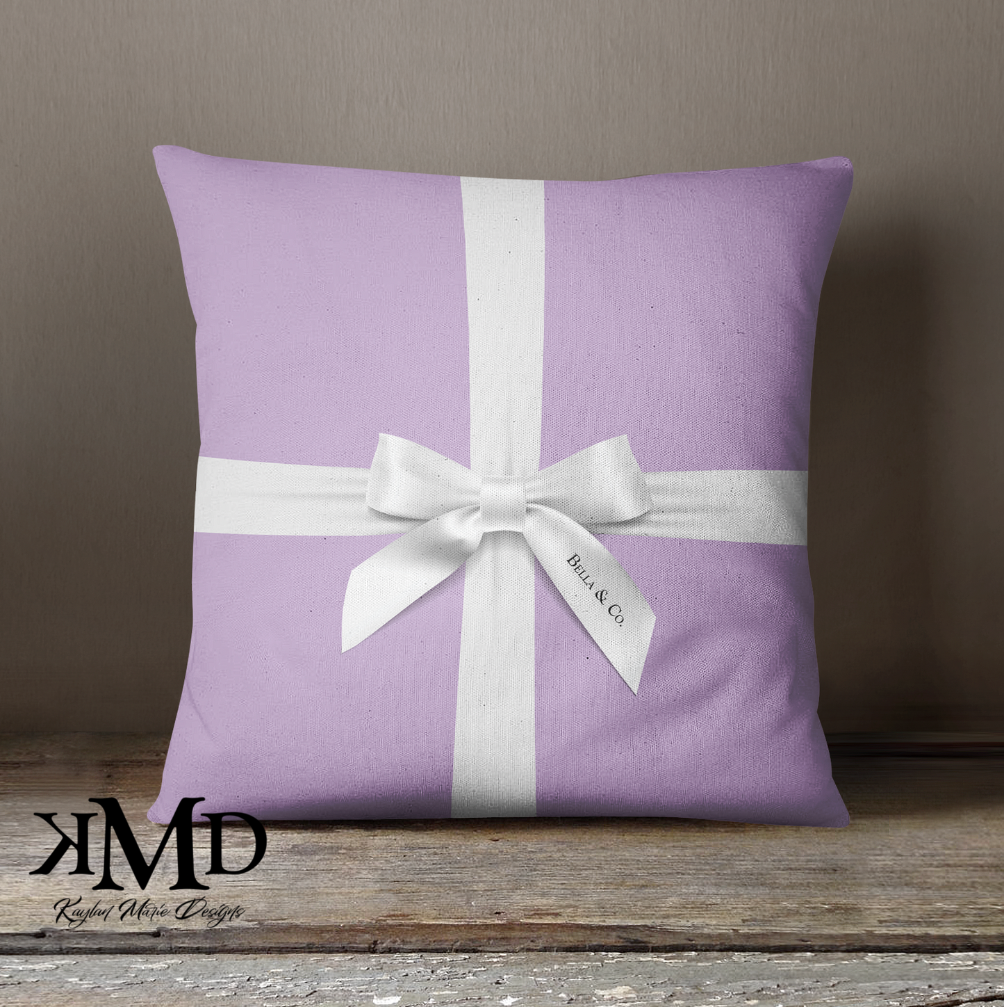 Personalized Little Lavender Box Pillow - Purple with White Bow