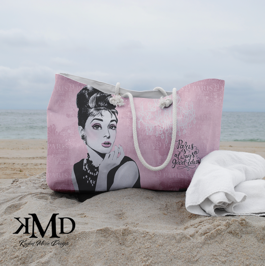 Audrey Hepburn Tote Bag, Weekender Bag - Pink Paris is Always a Good Idea Chandelier Bag