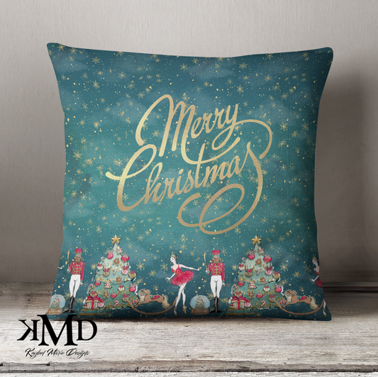 Personalized Nutcracker Ballet Christmas Pillow - Red and Green Merry Christmas