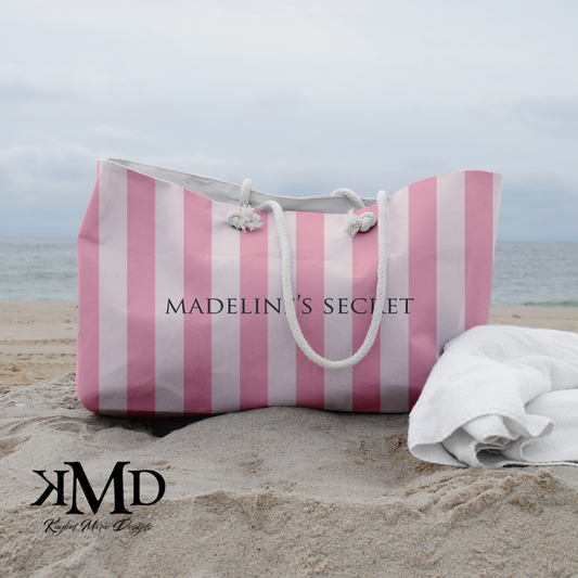 Personalized Secret Tote Bag - Weekender Bag, Rope Tote, Pink Stripe