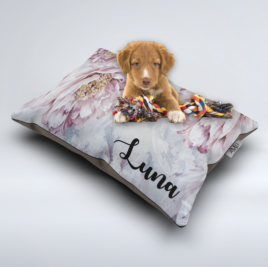 Custom Personalized Pink Peony Pet Bed / Dog Bed - Pink Peony Flowers