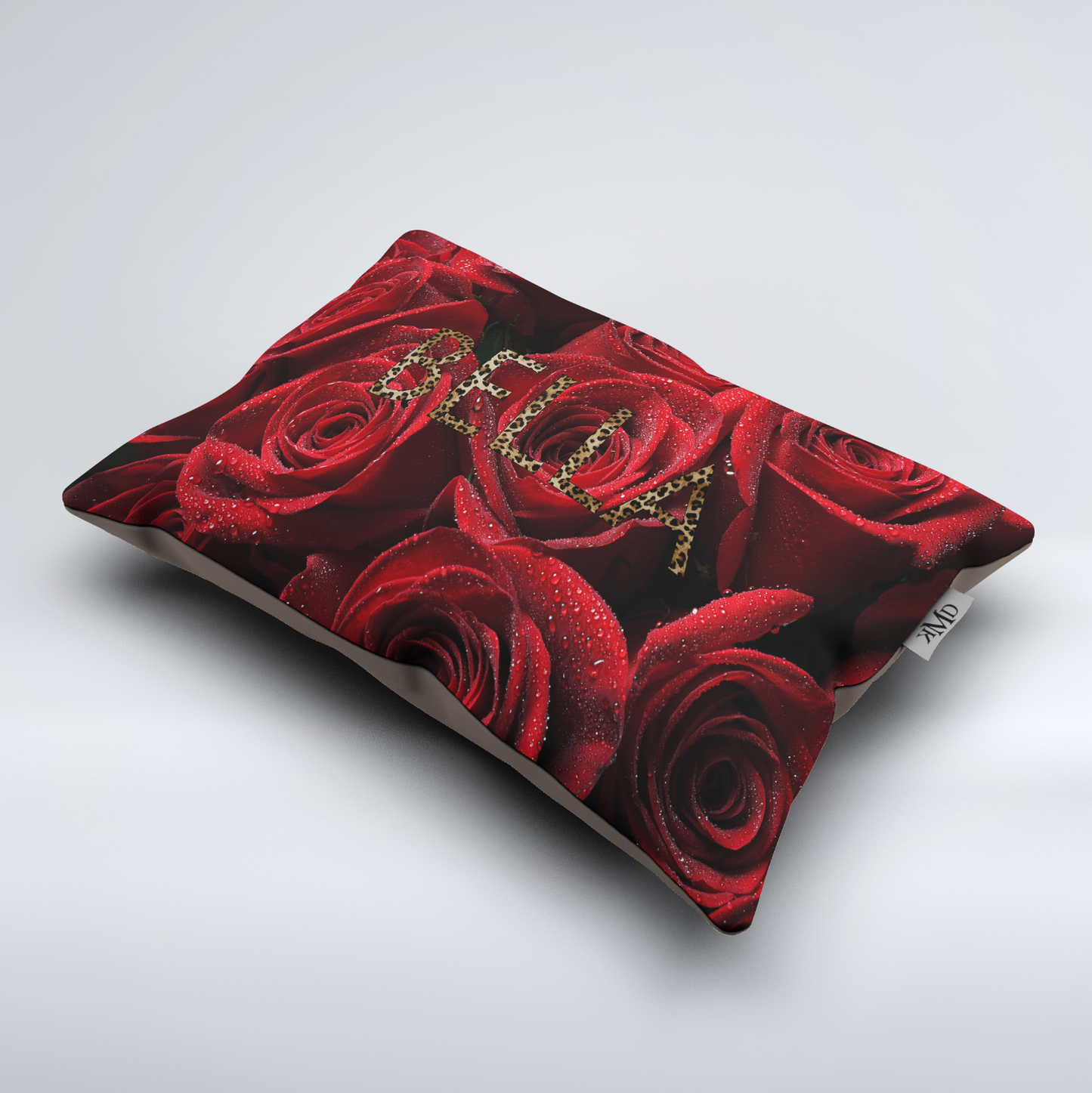 Custom Personalized Red Rose Pet Bed / Dog Bed - Romantic Red Roses with Leopard Print