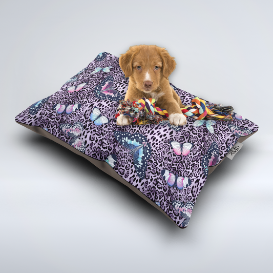 Custom Personalized Purple Leopard Butterfly Pet Bed / Dog Bed - Leopard Butterfly Print