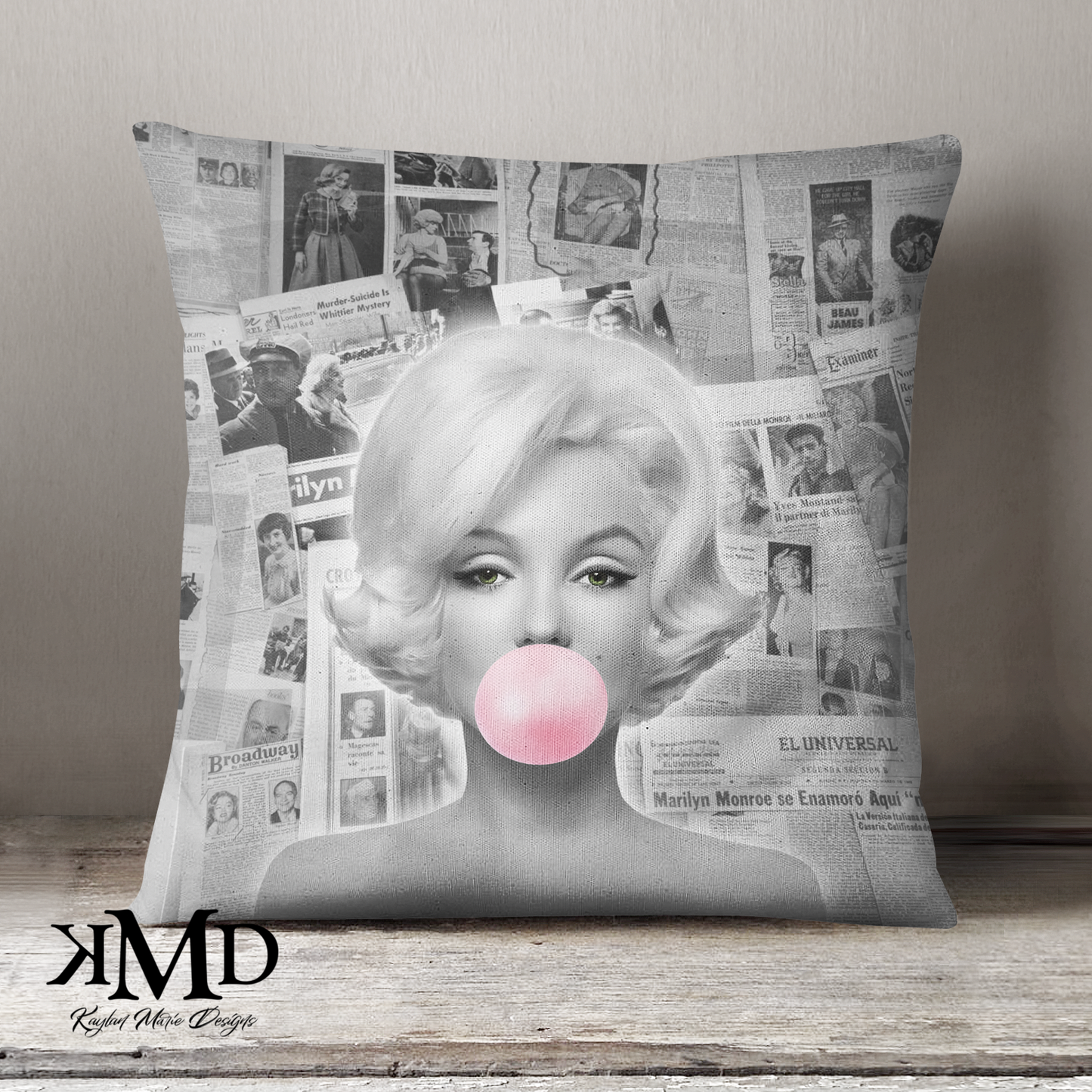 Marilyn Monroe Pillow - Marilyn Bubblegum Pink International News Bag