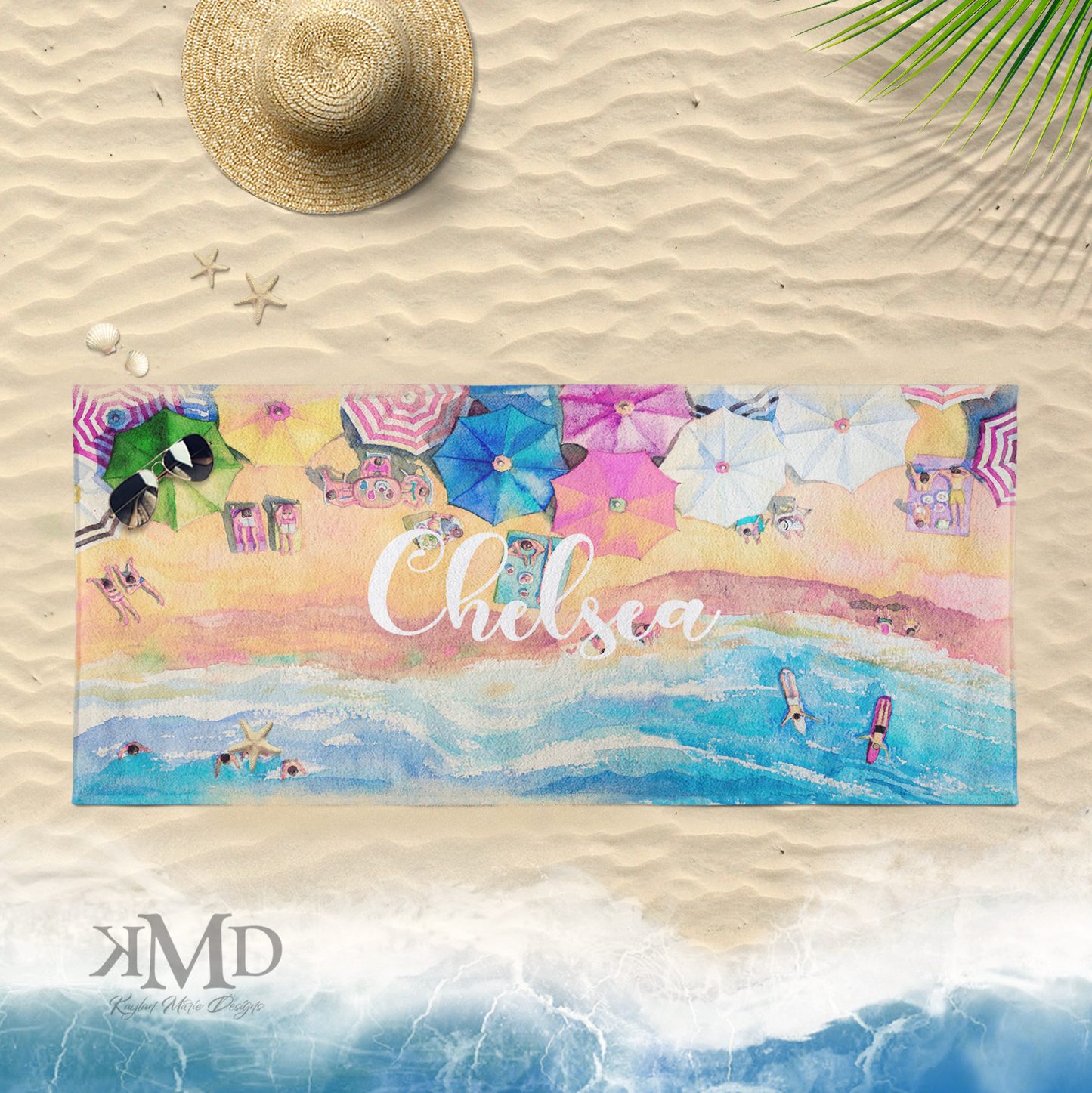 Personalized Umbrella Beach Towel - Beach Vacation Towel