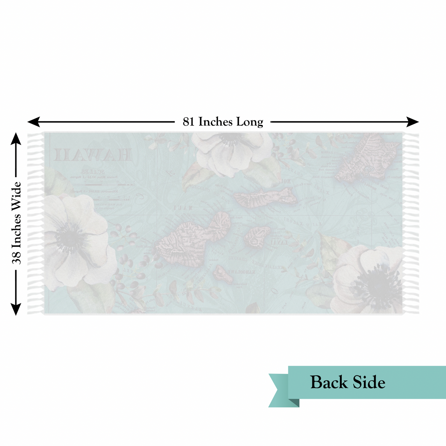 Map of Hawaii Boho Beach Cloth with Fringe - Blue Green Floral