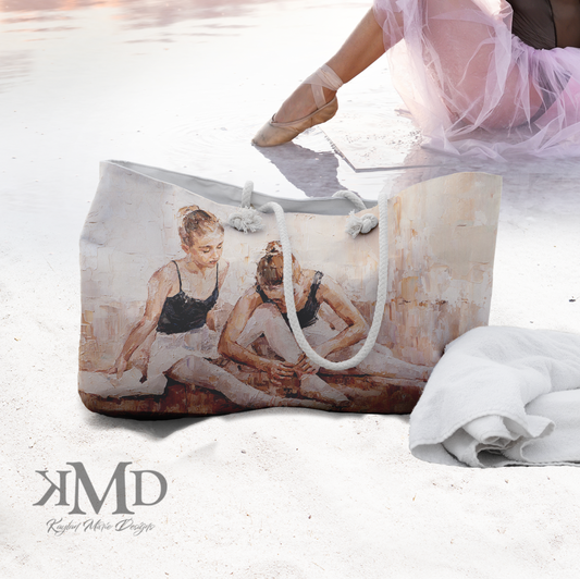 Ballet Tote Bag - Weekender Bag, Rope Tote - Ballerina Sisters Oil Painting