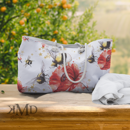 Bumblebee Tote Bag - Weekender Bag, Rope Tote, Red Poppy