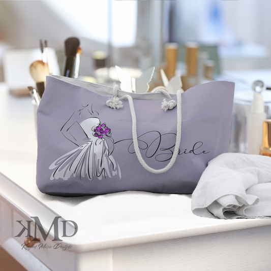 Personalized Bride Tote Bag - Weekender Bag, Rope Tote, Lavender