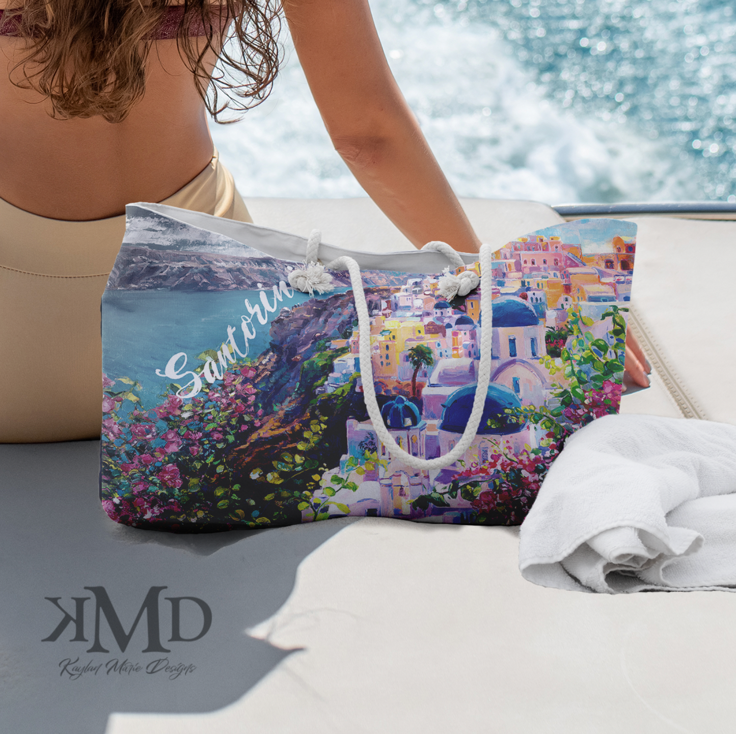 Santorini Tote Bag, Weekender Bag - Santorini Greece