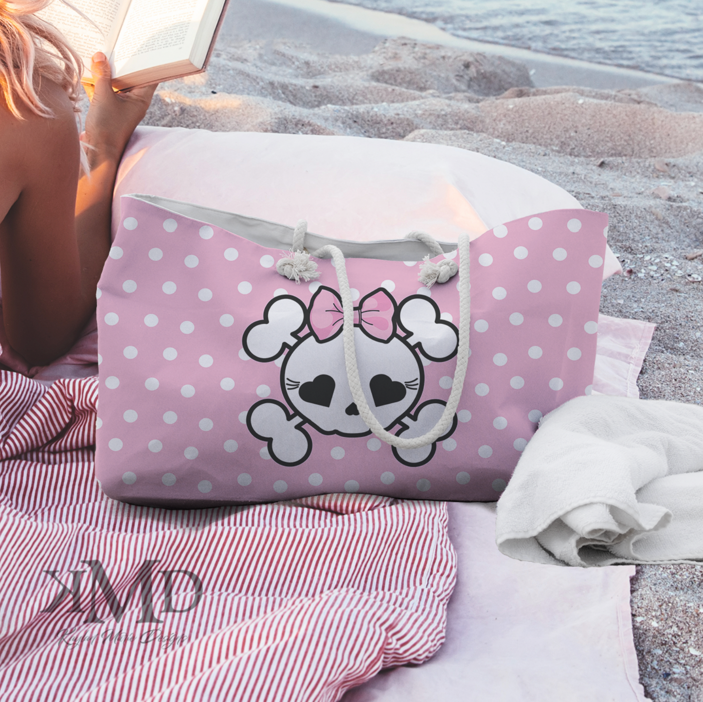 Pink Polka Dot Candy Skull Tote - Sugar Skull Weekender Bag - Pink Sugar Skull Tote