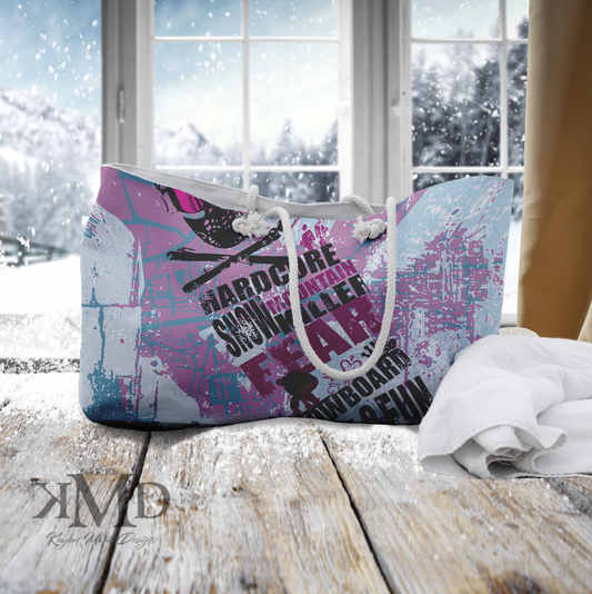 Hard Core Snow Sport Tote Bag - Weekender Bag, Rope Tote